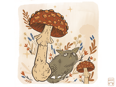 Mushroom Land ✨ 🍄 cat catillustration grain texture illustration illustration art magic mushroomart mushroomland mushrooms procreate procreateart warmandcozy wildflowers