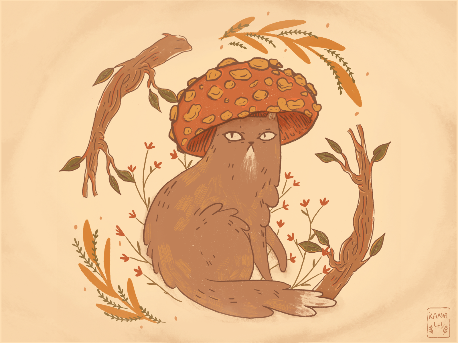 Buy Mushroom Hat Cat Kawaii Wallpaper Cottagecore Background Online in  India  Etsy
