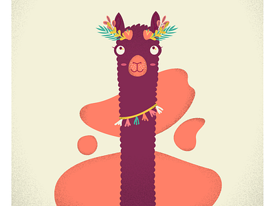 Lama animal cute design flat illustration flatdesign grain texture illustration art illustrator lama magic orange plants purple tropical wacom intuos yellow