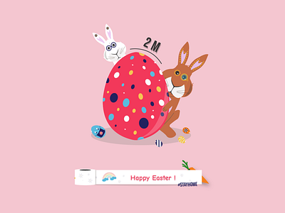 Happy easter ! bunny colors coronavirus design easter easter eggs flat graphicdesign graphicdesigner illustration minimal rabbit socialdistancing vector