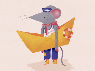 Ay, Marinero illustraion mouse paper boat sailor