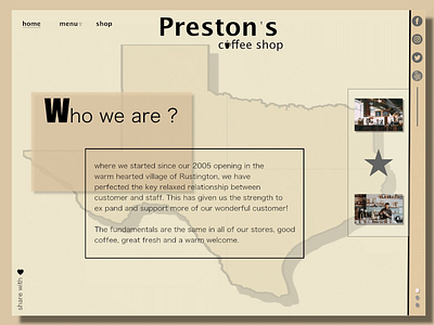 Preston's cafe coffee coffeeshop design inspiration introduce onepage star texas ux web