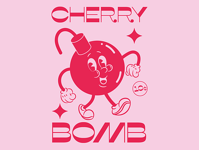 Cherry Bomb bomb cartoon cartoon character cherry cherry bomb colourful design duotone illustration illustration art illustrations pinkred print redpink retro tee tshirt tshirt art tshirt design vintage