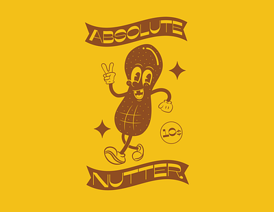 Absolute Nutter cartoon cartoonish character design duotone illustration illustration art illustrator mascot nut nuts peanut peanuts retro sticker tshirt tshirt art tshirt design vector vintage