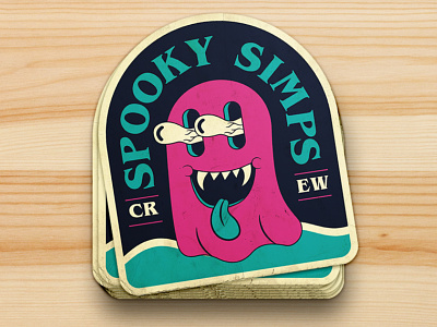 Spooky Simps Crew Sticker cuphead cute ghost illustration mascot mockup retro sticker