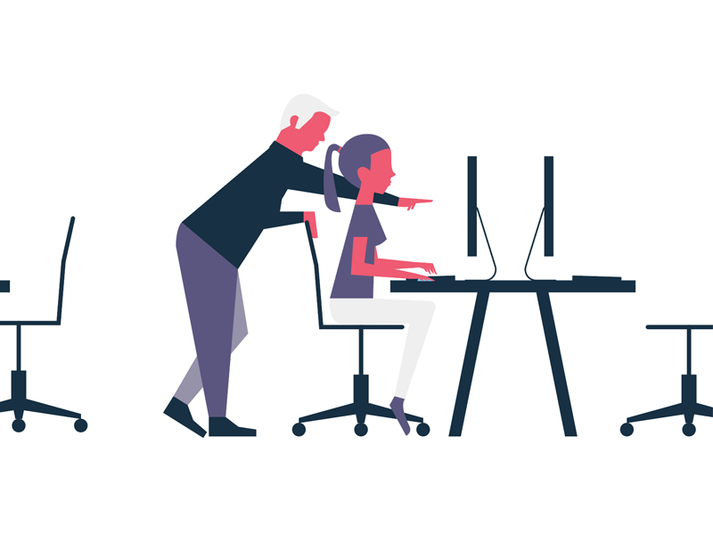 Hovering Art Director designer computer desk office design illustration wip typography type color colour