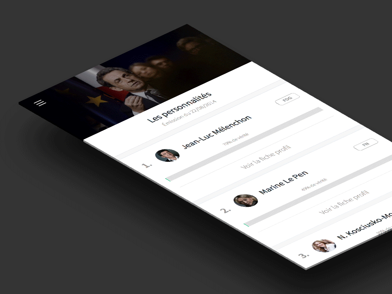 "Where is the Truth?" animation app clean design french gif hetic mobile pixate political tv shows ux