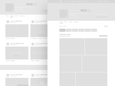 Wireframes — Profile page card feed filter grey grid layout paris photo process profil page ux wireframe