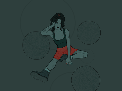 Green girl —- Doodle crosshatch girl illustration procreate