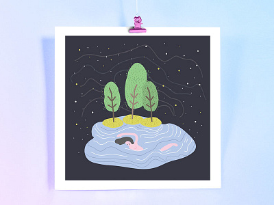 Night Swim cute digital drawing illustration pastel print vectors