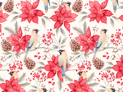 Birds&Joy birds christmas floral pattern floralprint illustration pattern pattern art pattern design surfacedesigner wallpaper watercolor