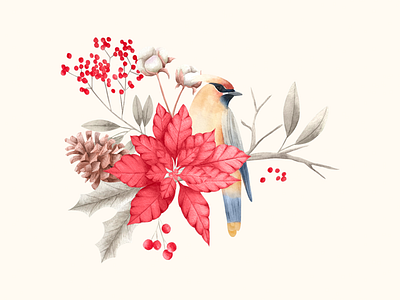 Christmas bird birds christmas decoration floral floralprint illustration painting watercolor