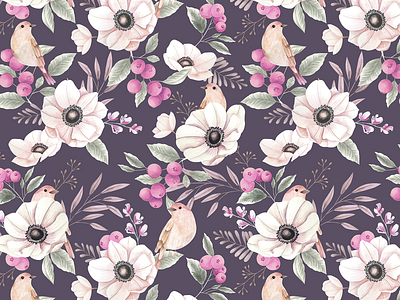 Berry Field Pattern | Purple floral pattern floralprint illustration painting pattern pattern art pattern design surfacedesigner wallpaper watercolor