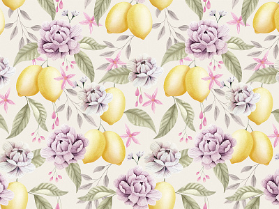 Lemon Party Pattern acuarela floral pattern floralprint home decor illustration painting paper design pattern pattern design surfacedesigner wallpaper watercolor