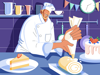 French Chef 2d character chef color cuisine design dessert digital food french illustration illustrator vector