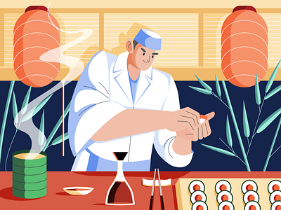 Japanese Chef 2d character chef color cuisine design digital digital art illustration illustration art illustrator japan japanese japanese food vector