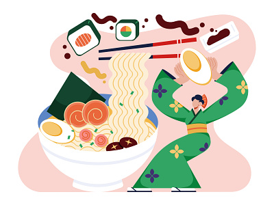Food Illustration - Japanese character color design digital food illustration illustrator japan japanese ramen soysauce sushi vector