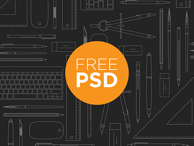 Freebie PSD: Graphic designer tools compass cutter freebie keyboard marker mouse outline pen pencil psd rubber ruler