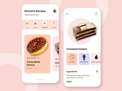 Dessert Recipe App UI Design app design branding design dessert recipe app design sweet app sweet app design ui ui design ux design
