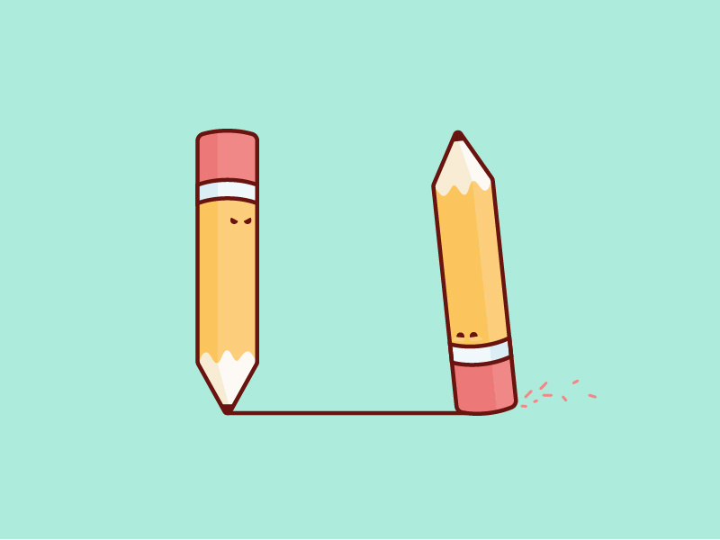 Pencil vs. Eraser erase create design simple fun character illustration eraser pencil