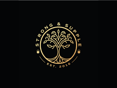 Strong & Supple logo design brand custom fitness illustration logo mark strength supple tree