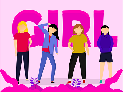 A girl squad character illustration design flat