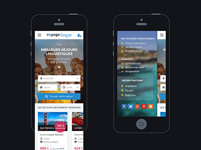 Voyage-Langue Mobile handheld iphone menu mobile navigation travel web design