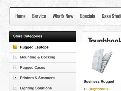 Rugged black clean navigation ui white