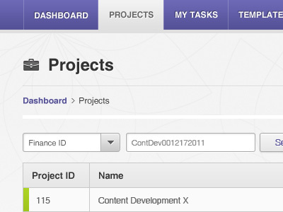Projects app grey interface purple ui