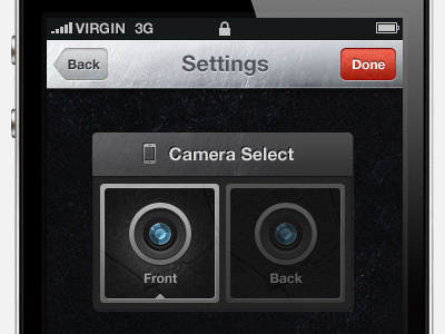 Camera Select app black grey iphone ui