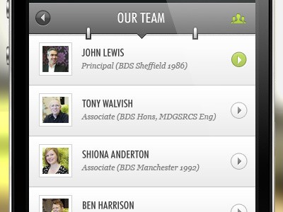 Our Team app clean green grey iphone ui