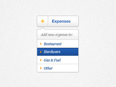 Expenses drop down app blue button clean menu orange select ui