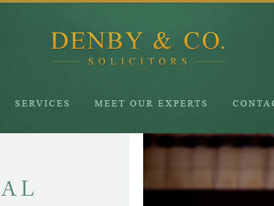 Denby & Co. gold green law texture type web design