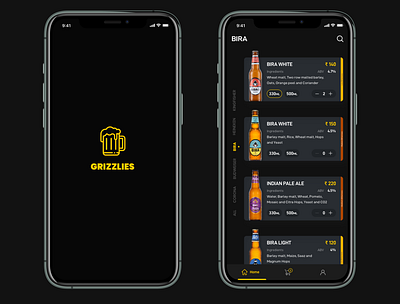 Grizzlies app beer branding dark theme design illustration minimal typography ui ux