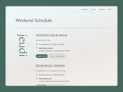 Wedding Website Schedule design ui web website