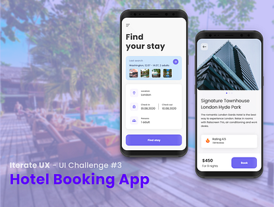 Design Challenge - Hotel Booking App hotel booking app mobile app mockup ui ui design user interface design