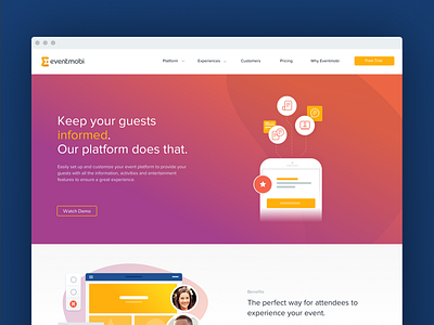 Eventmobi Website Redesign custom eventmobi flat icons illustration landing page marketing minimal ui ux website