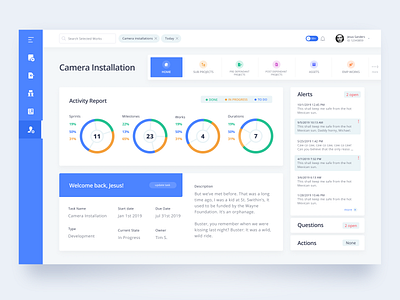 Camera Installation Dahboard camera charts dashboard graphs homescreen installation interface report saas software task task management tool ui ux uxui