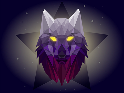 PolyWolf albumart art eyes gaming glowing illustration illustrator logo lowpoly lowpolyart poly purple space star starwolf vector wolf