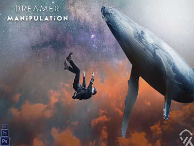 Dreaming Man Manipulation color creativity design logo man manipulations night photoshop sky space whales