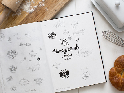 Brand Exploration bee brand honey honey comb honeycomb identity lettering logo mark script