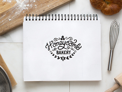 Honeycomb Bakery Logo bakery bee hexagon honeycomb logo script sketch vintage