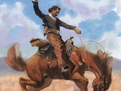 Cowboy digital painting illustration remington