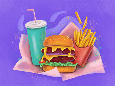 Burger illustration adobeillustrator adobephotoshop burger burgerillustration digitalart digitalartist digitalpainting food foodillustration frenchfries illustration illustration art vector