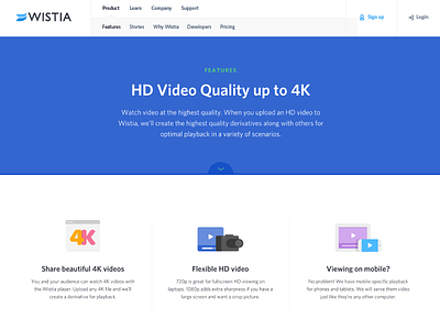 HD Video Product Page components landing page product