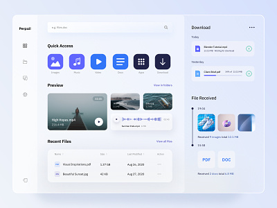 Perpail - File Sharing Web App 3d blur blurred background clean dashboad dashboard ui dropbox file management file manager file sharing file transfer file upload minimal mobile app design share it ui ui design uiux ux design web app