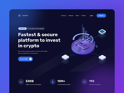 🎁 [Freebie] CRAPPO - Cryptocurrency Website bitcoin blur clean crypto crypto currency crypto wallet cryptocurrency dark theme exploration free freebie freebies geometry glass glassmorphism gradient hero minimal ui website design