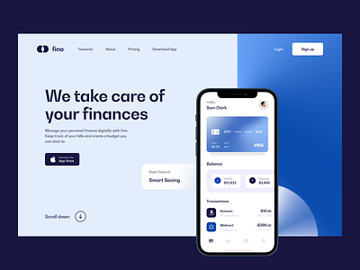 Digital Personal Finance: Home Page clean digital finance digital payment finance gradient hero hero banner hero image hero section home homepage landing landing design landing page money management ui user interface web web design web page