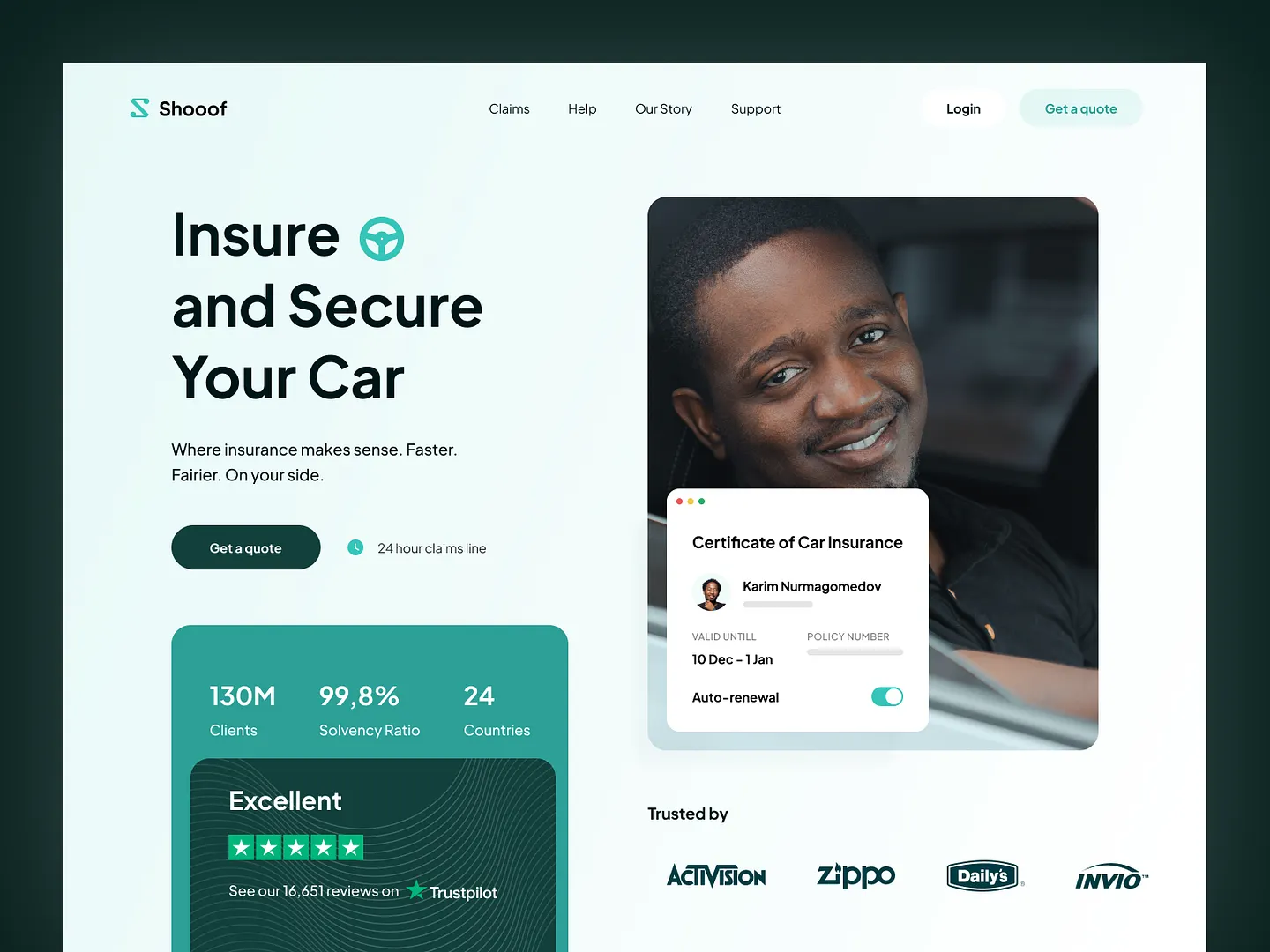 Modern Insurance Website Design: Shooof Car Insurance Landing Page