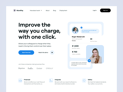 MorePay | Fintech Landing Page clean employee finance fintech hero hero section landing landing page landingpage minimal mobile app design modern design salary ui user interface wages web web design web page website